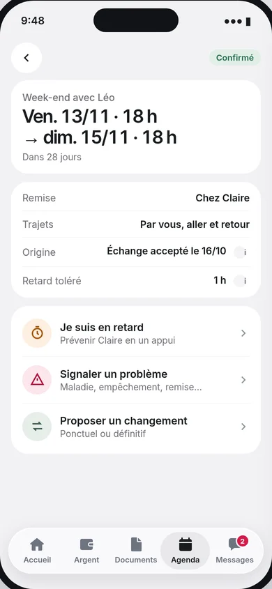 Fiche d'un week-end de garde : vendredi 18 h au dimanche 18 h, remise, trajets, origine de la date et retard toléré