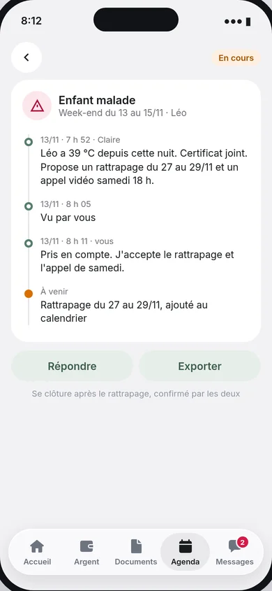Suivi d'un signalement : fil chronologique du signalement, de la lecture, de la réponse et du rattrapage prévu